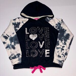 No Boundaries Black Hoodie with Tie-Dye White/Gray Sleeves and Pink Drawstring